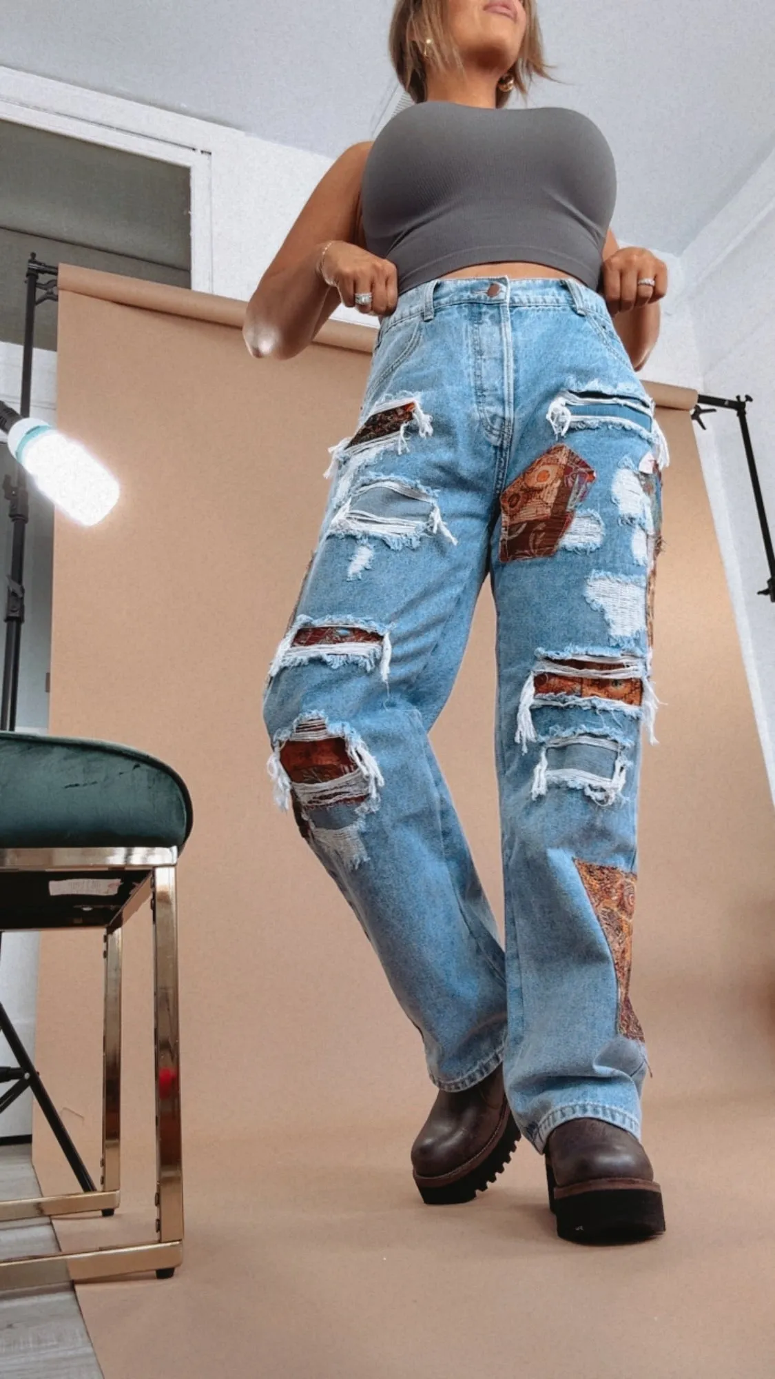 Oli & Hali: Piper Patchwork Straight Leg Distressed Jeans