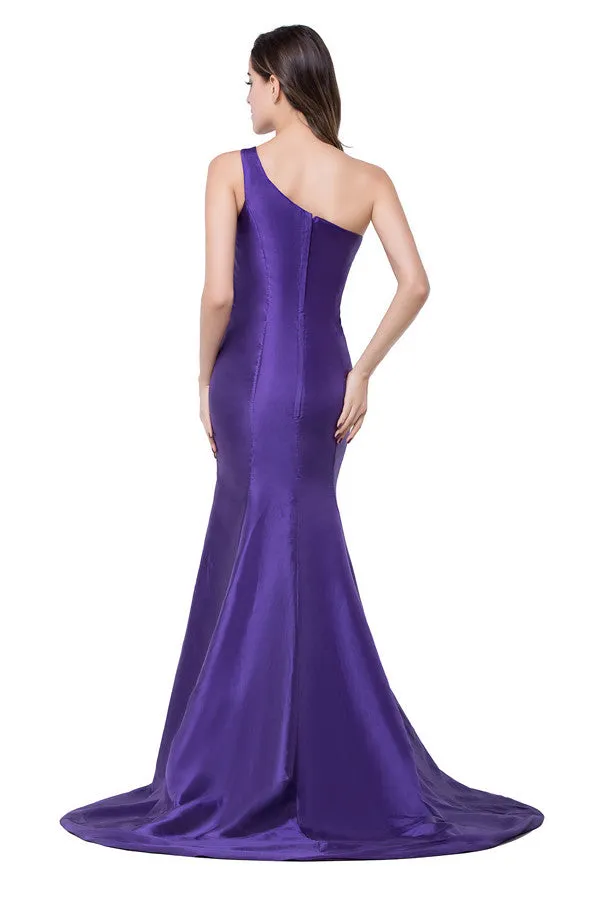 One-shoulder Sweep-length Mermaid Satin Bridesmaid Dresses