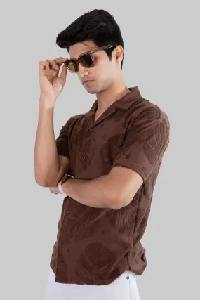 Palm Haven Cuban Collar Shirt - Brown