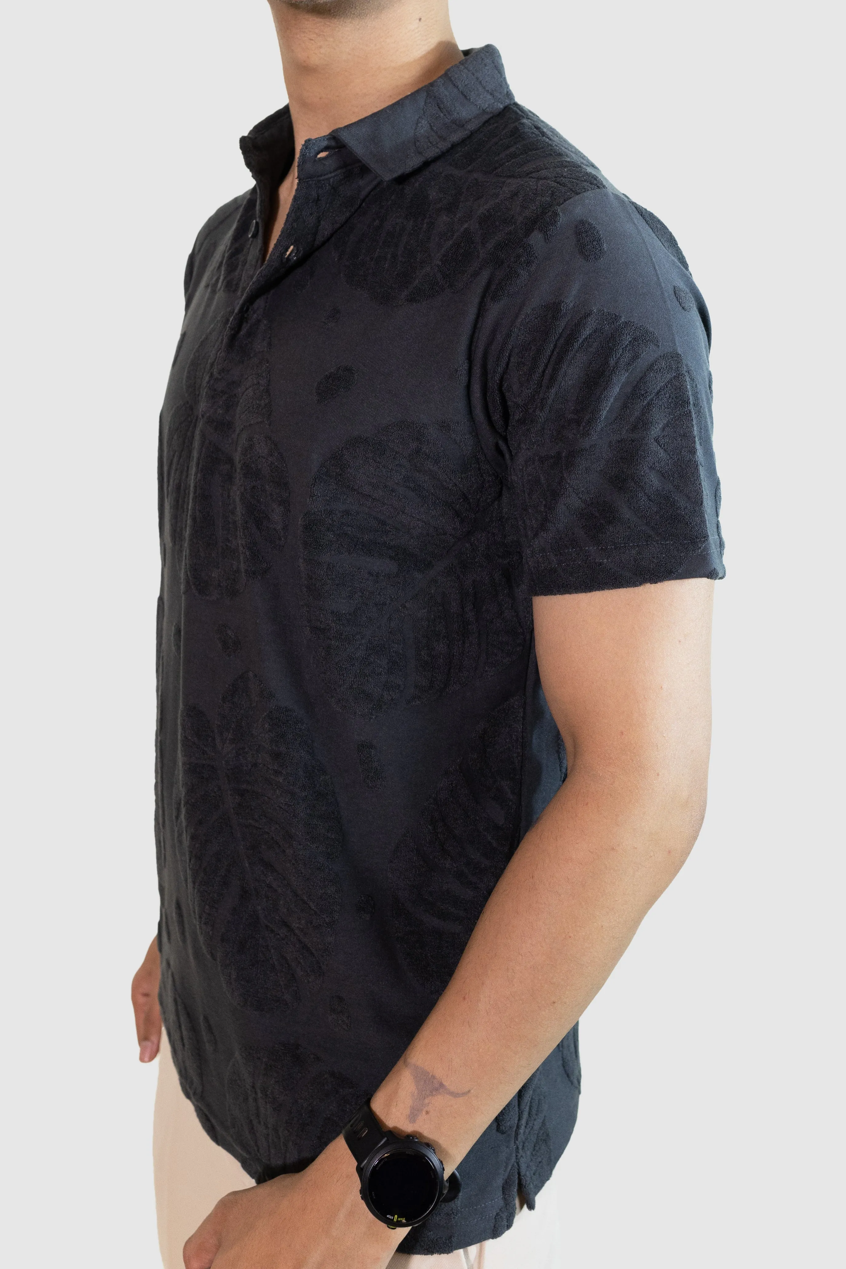 Palm Haven Polo T-Shirt: Dark Gray