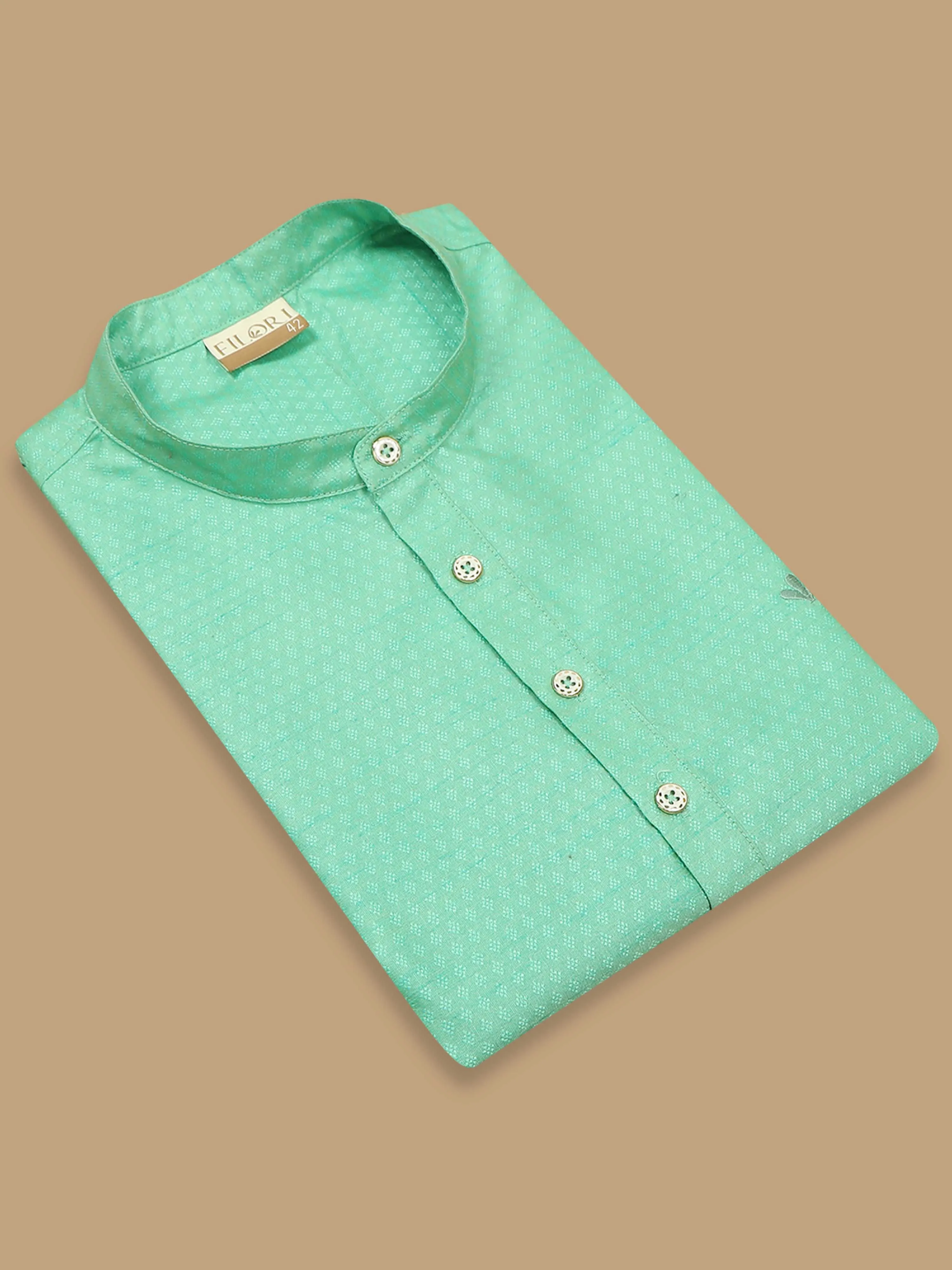 Parrot Green Banarasi Dobby Short Kurta