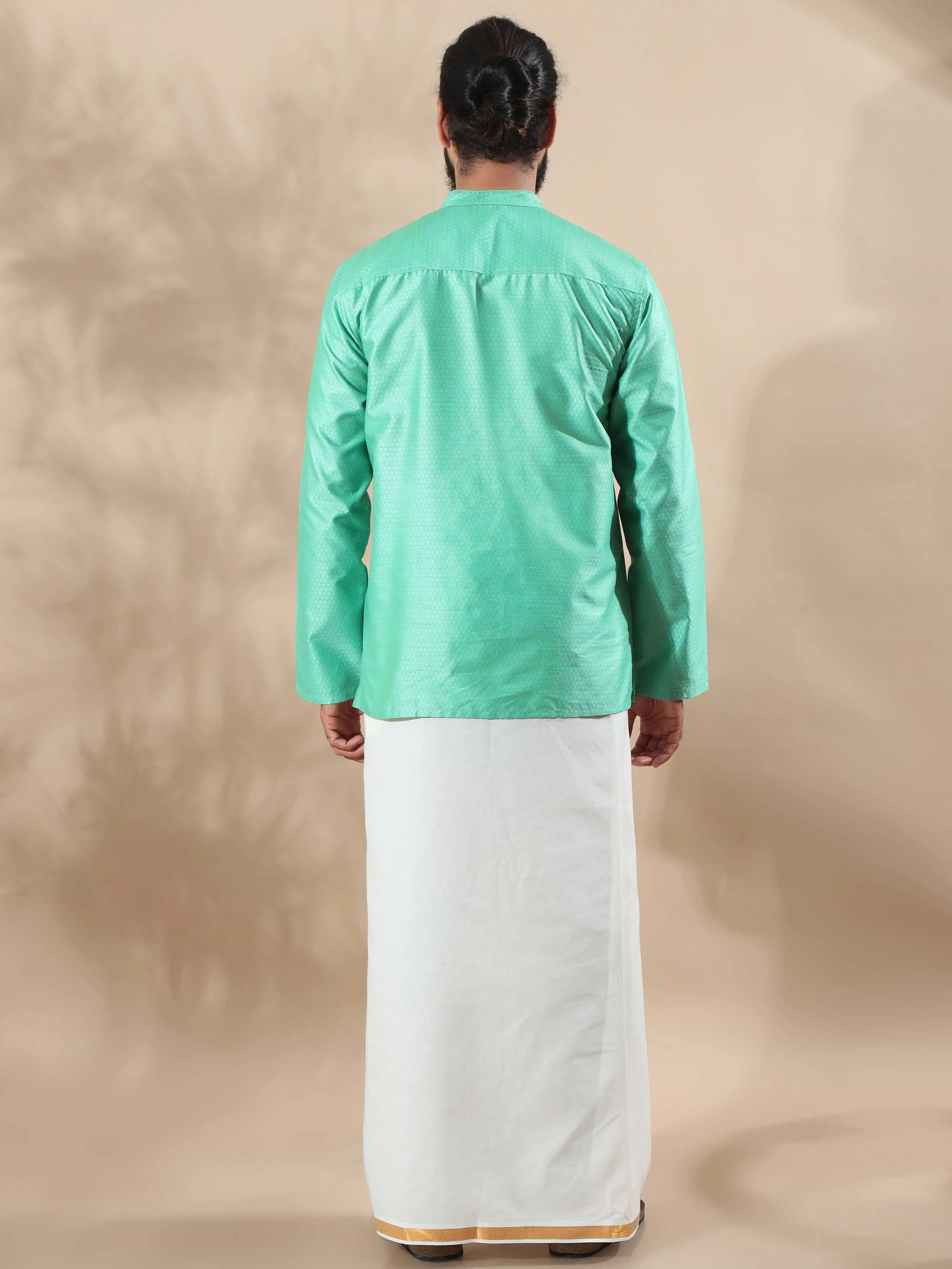 Parrot Green Banarasi Dobby Short Kurta