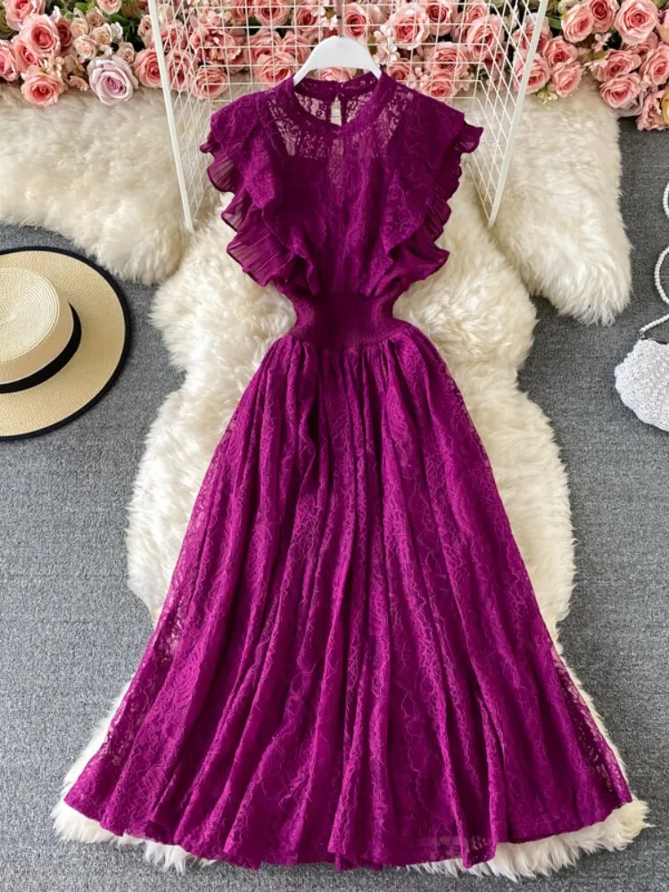 Party Dresses 2023 New Fashion Round Neck Lace Dress Long Sleeve Elegant Long Dress Formal Occasion Dresses Woman Clothing Robe