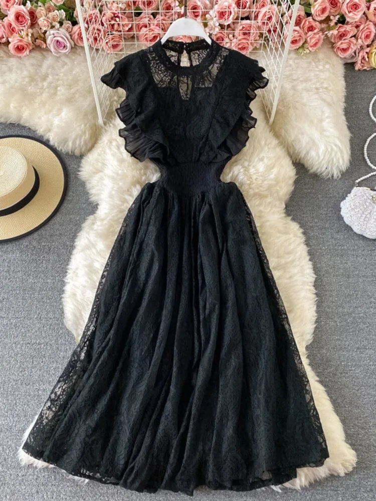 Party Dresses 2023 New Fashion Round Neck Lace Dress Long Sleeve Elegant Long Dress Formal Occasion Dresses Woman Clothing Robe