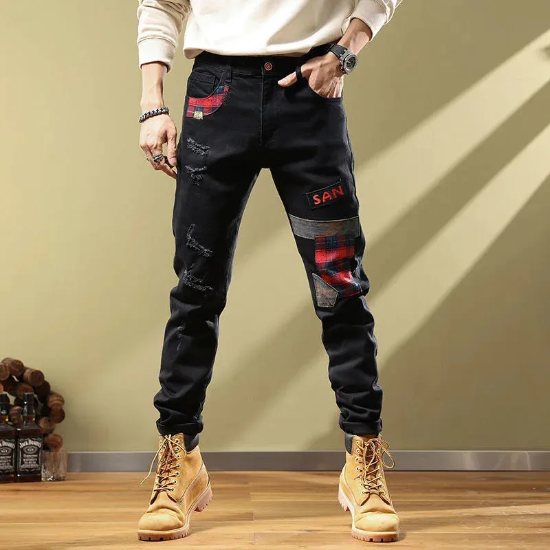 Patchwork Embroidered Ripped Jeans