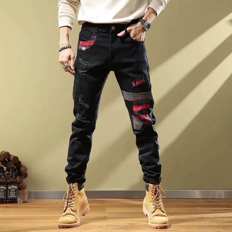 Patchwork Embroidered Ripped Jeans