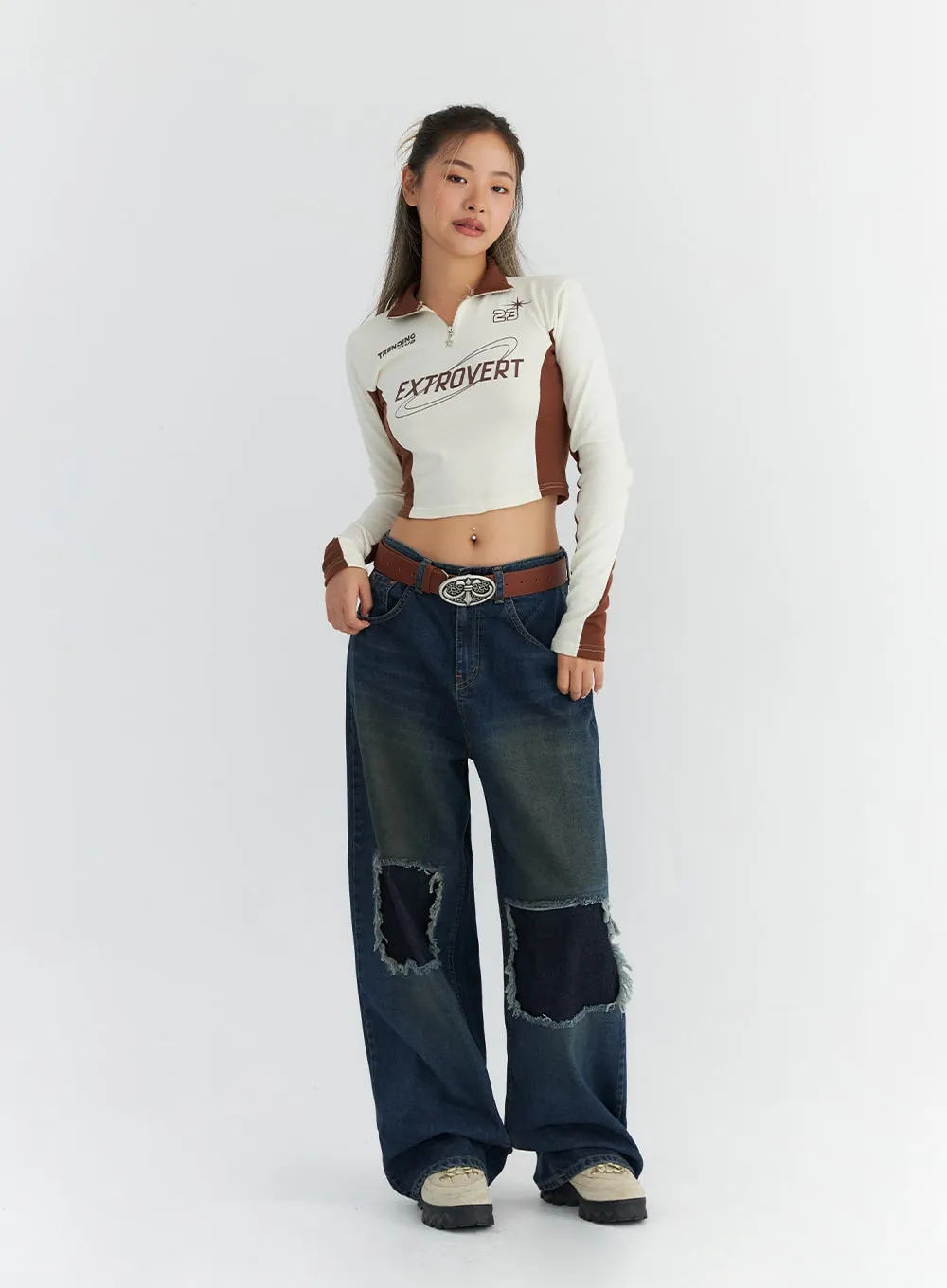 Patchwork Wide-Leg Jeans CO313