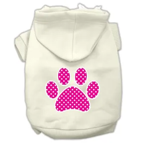 Pink Swiss Dot Paw Screen Print Pet Hoodies Cream Size M (12)