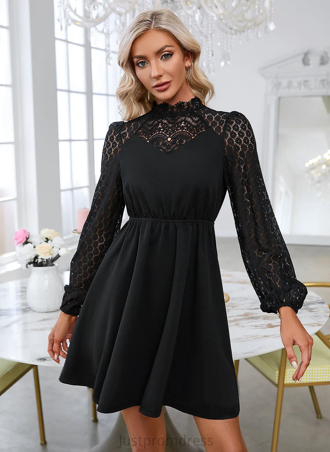 Polyester Mini Sleeves A-line Long Round Club Dresses Adalynn Dresses Elegant Neck