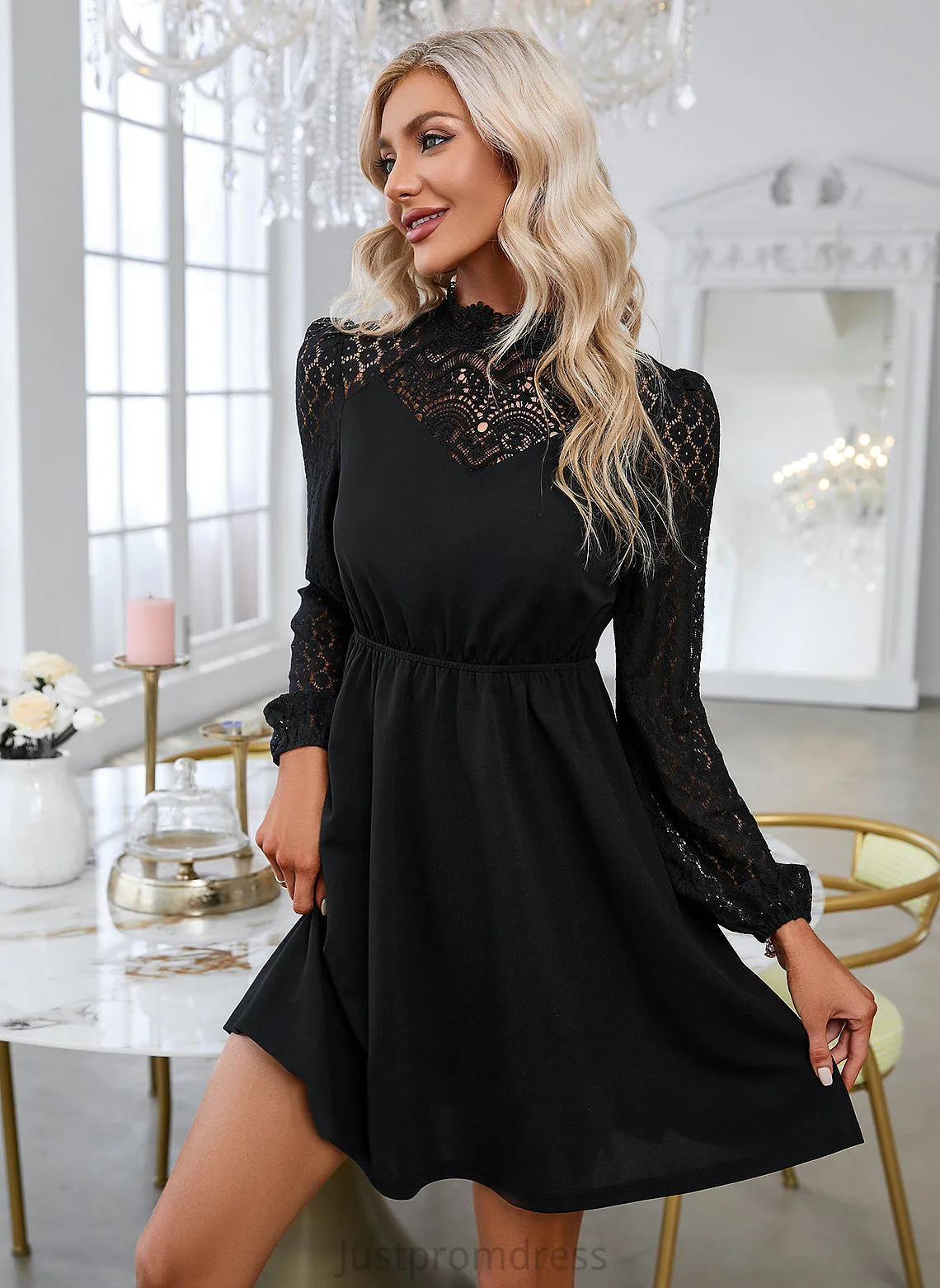 Polyester Mini Sleeves A-line Long Round Club Dresses Adalynn Dresses Elegant Neck