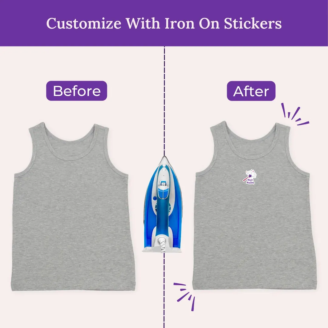 Power Of Choice Girl's Vests | Free DIY Iron On Stickers | Soft Fabric Shoulder | 7 Pack