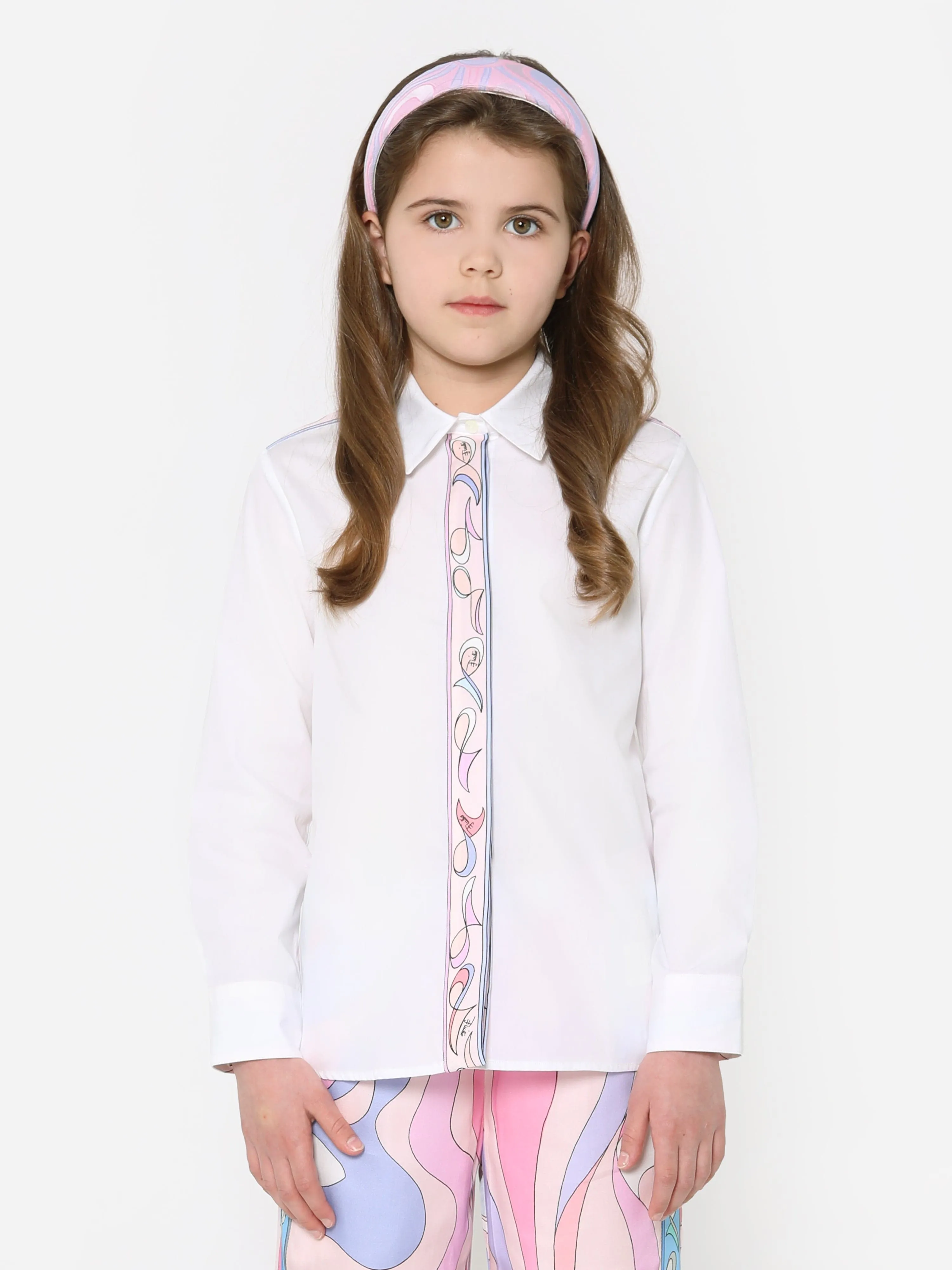 Pucci Girls Long Sleeve Shirt in White