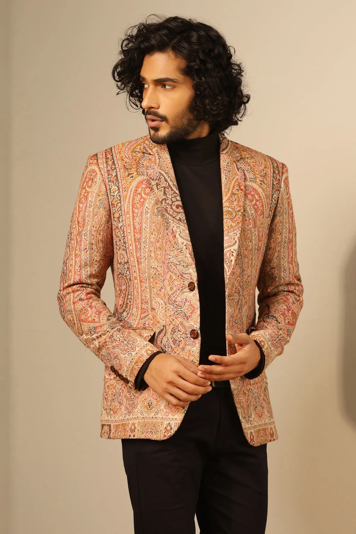 Pure SIlk Wool Jacket For Men in Beige | Made To Order