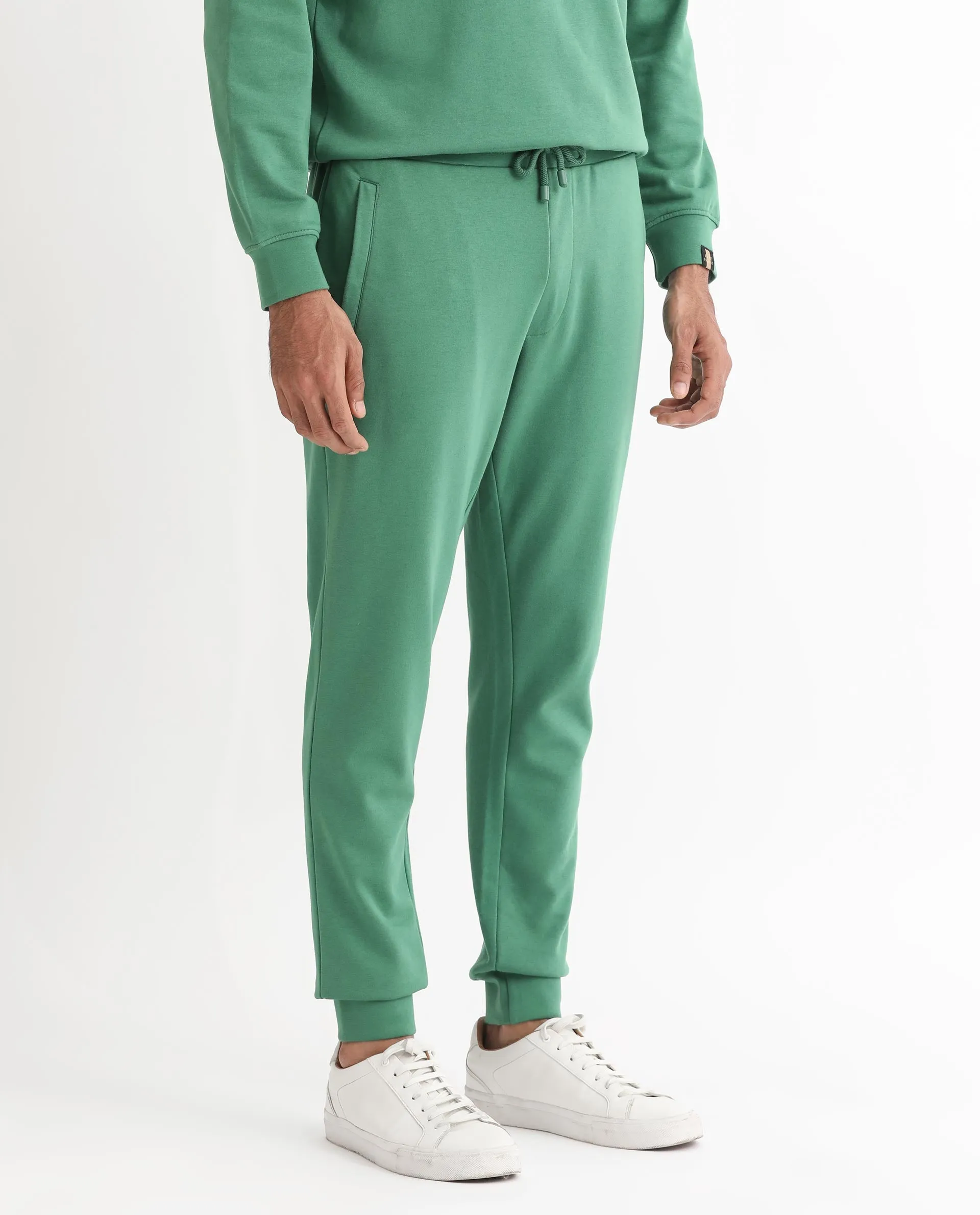 Rare Rabbit Men's Otari Green Cotton Polyester Fabric Drawstring Closure Regular Fit Mid Rise Trackpant