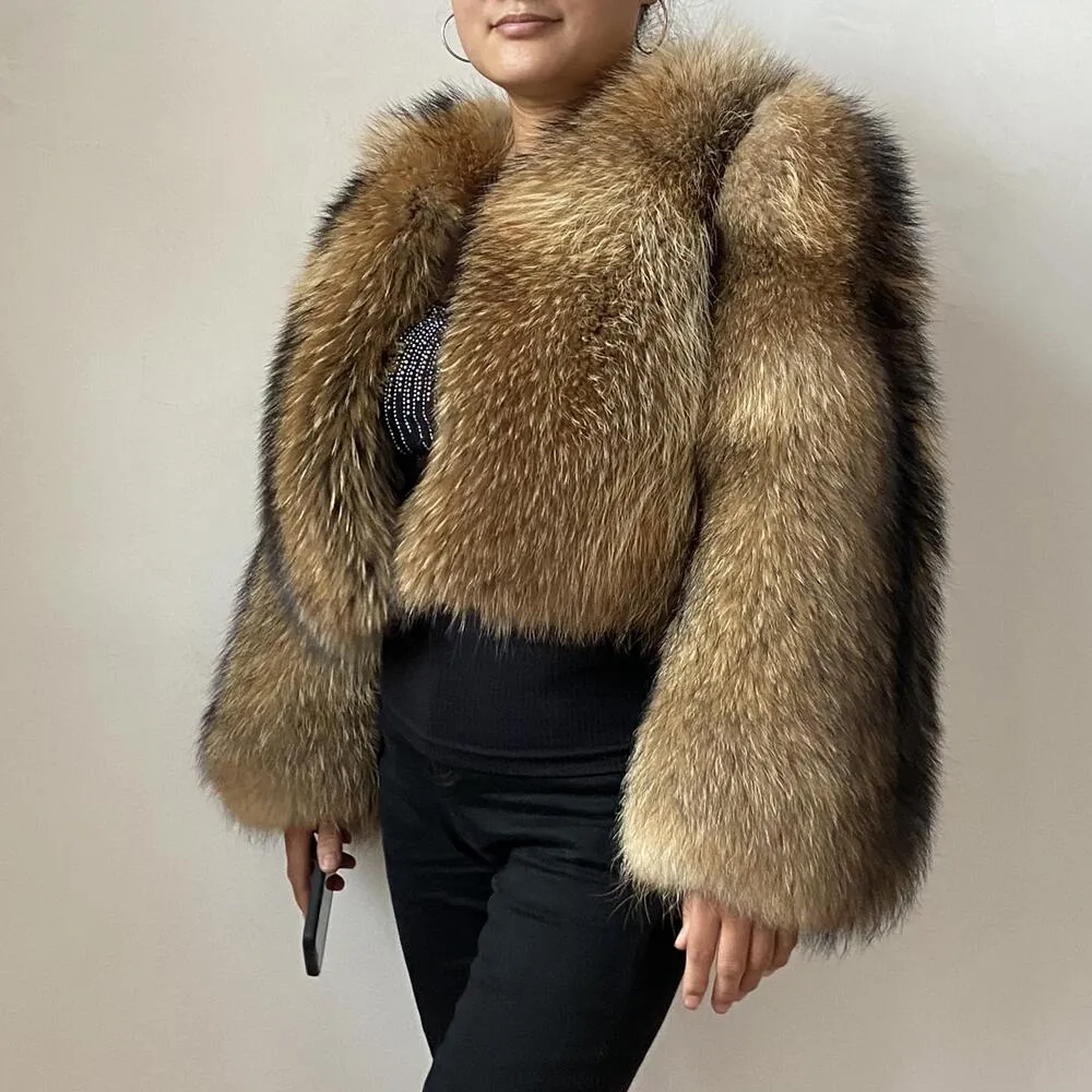 Real Natural Fur Fashion Round Neck Warm Coat