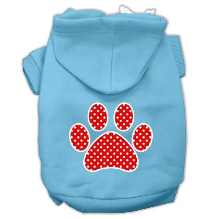 Red Swiss Dot Paw Screen Print Pet Hoodies Baby Blue Size Sm (10)