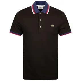 Regular Fit Stretch Cotton Pique Contrast Collar Polo Black - SS24