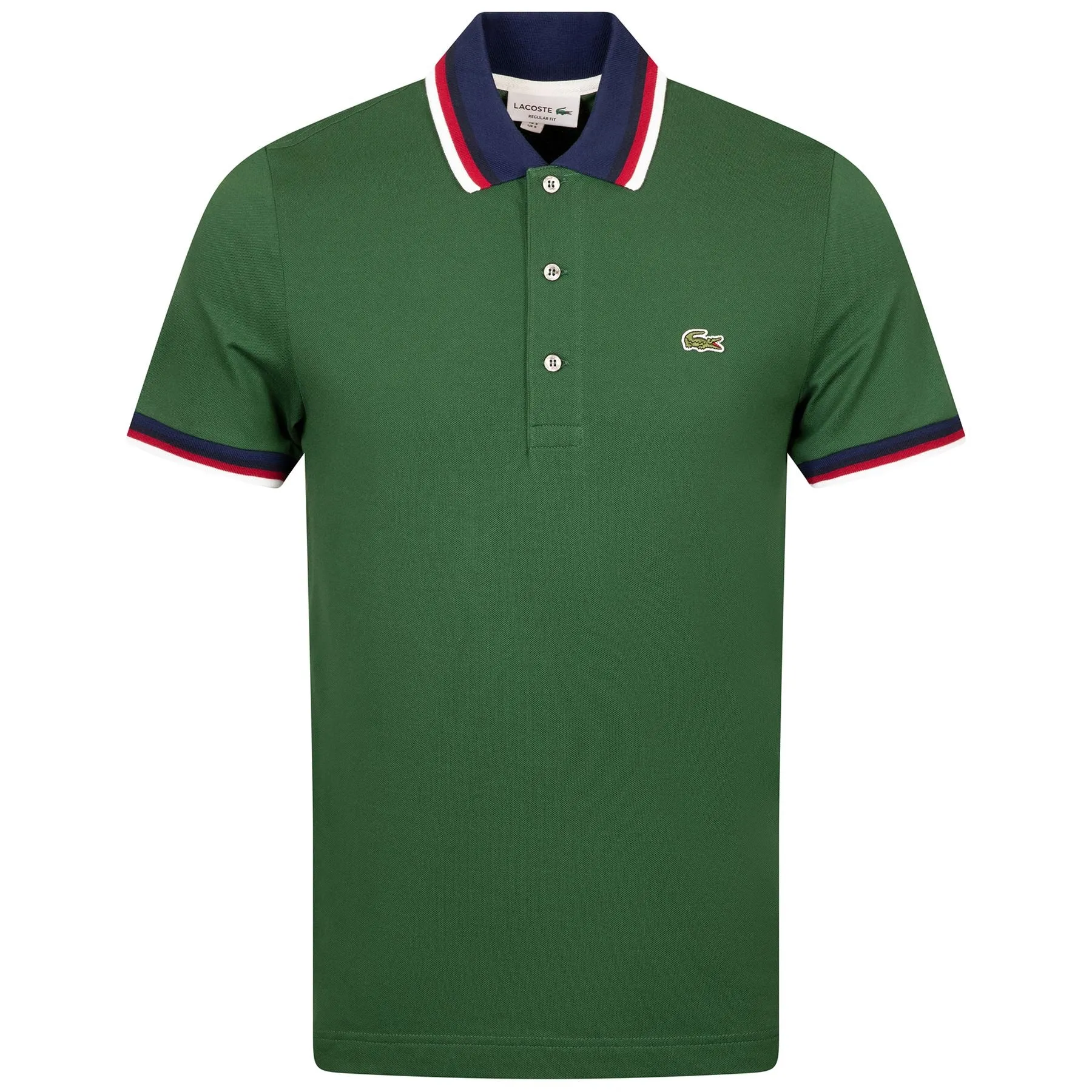 Regular Fit Stretch Cotton Pique Contrast Collar Polo Pine Green - SS24