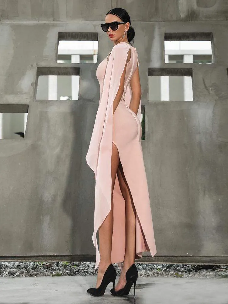 Ruffle Side Slit Elegant Pink Dress