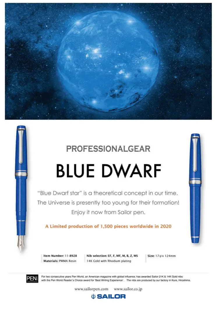 Sailor Pro Gear Slim Blue Dwarf Rhodium Trim Fountain Pen