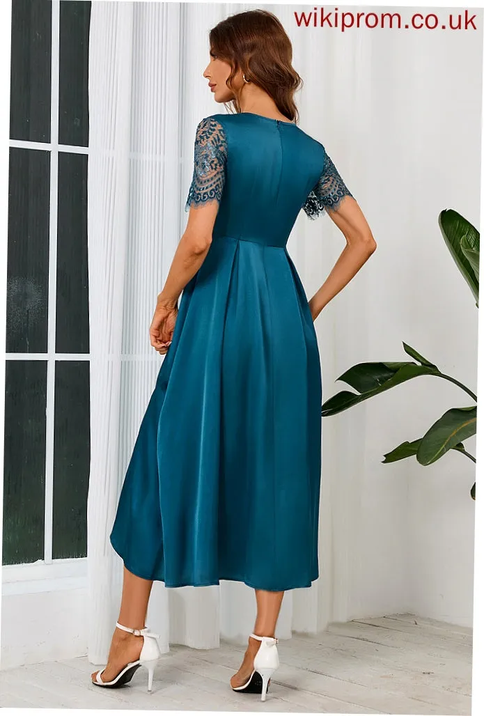 Satin Jaqueline Short Elegant Midi V-Neck Sleeves A-line Dresses Club Dresses