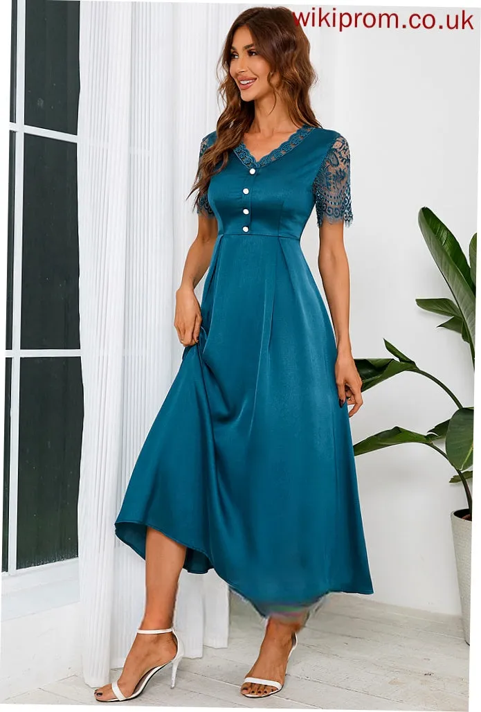 Satin Jaqueline Short Elegant Midi V-Neck Sleeves A-line Dresses Club Dresses