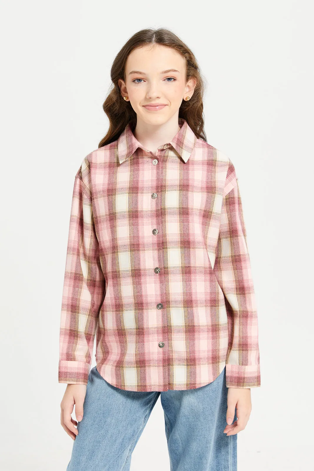 Senior Girls Pink Checkered Shirt