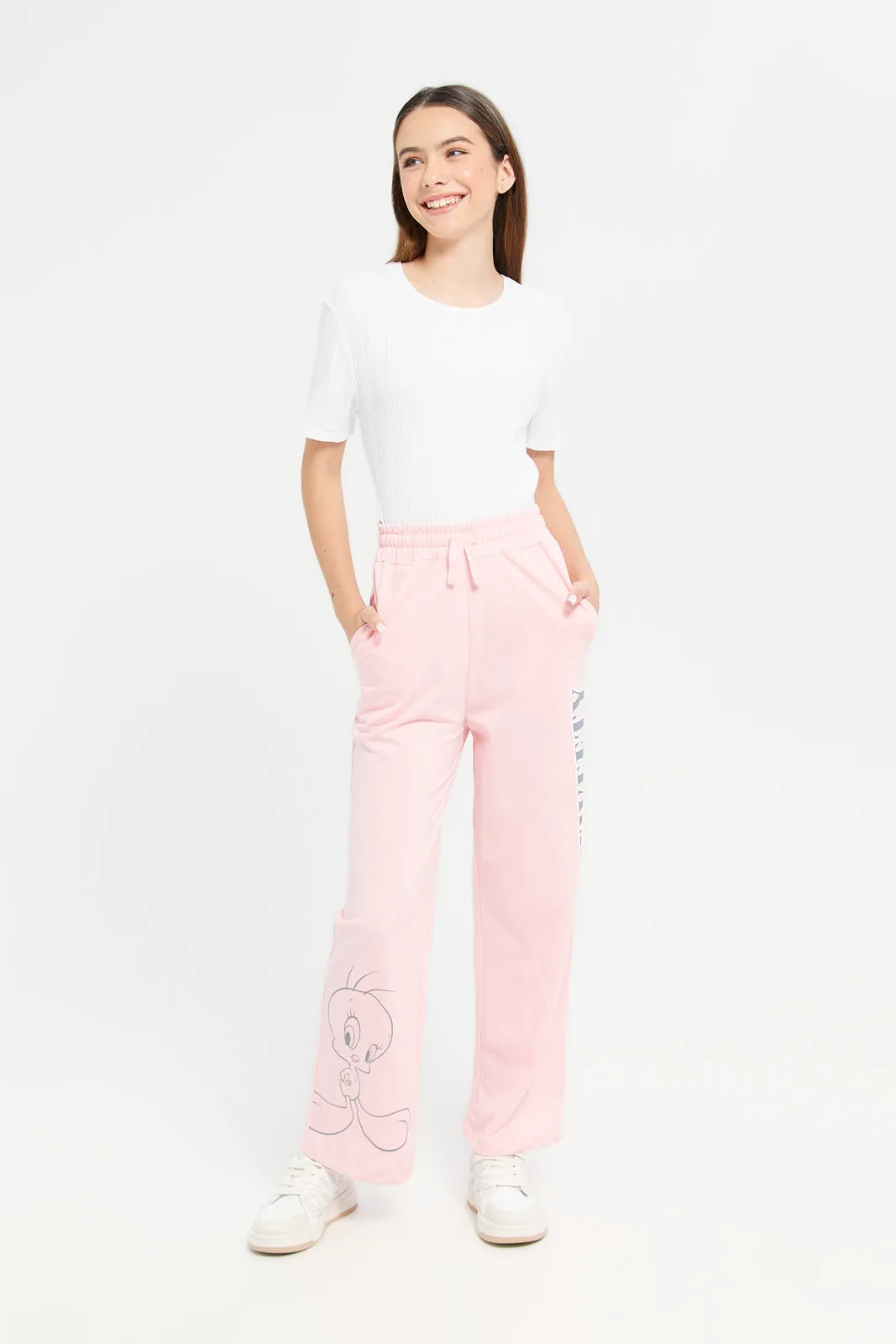 Senior Girls Pink Tweety Track Pants