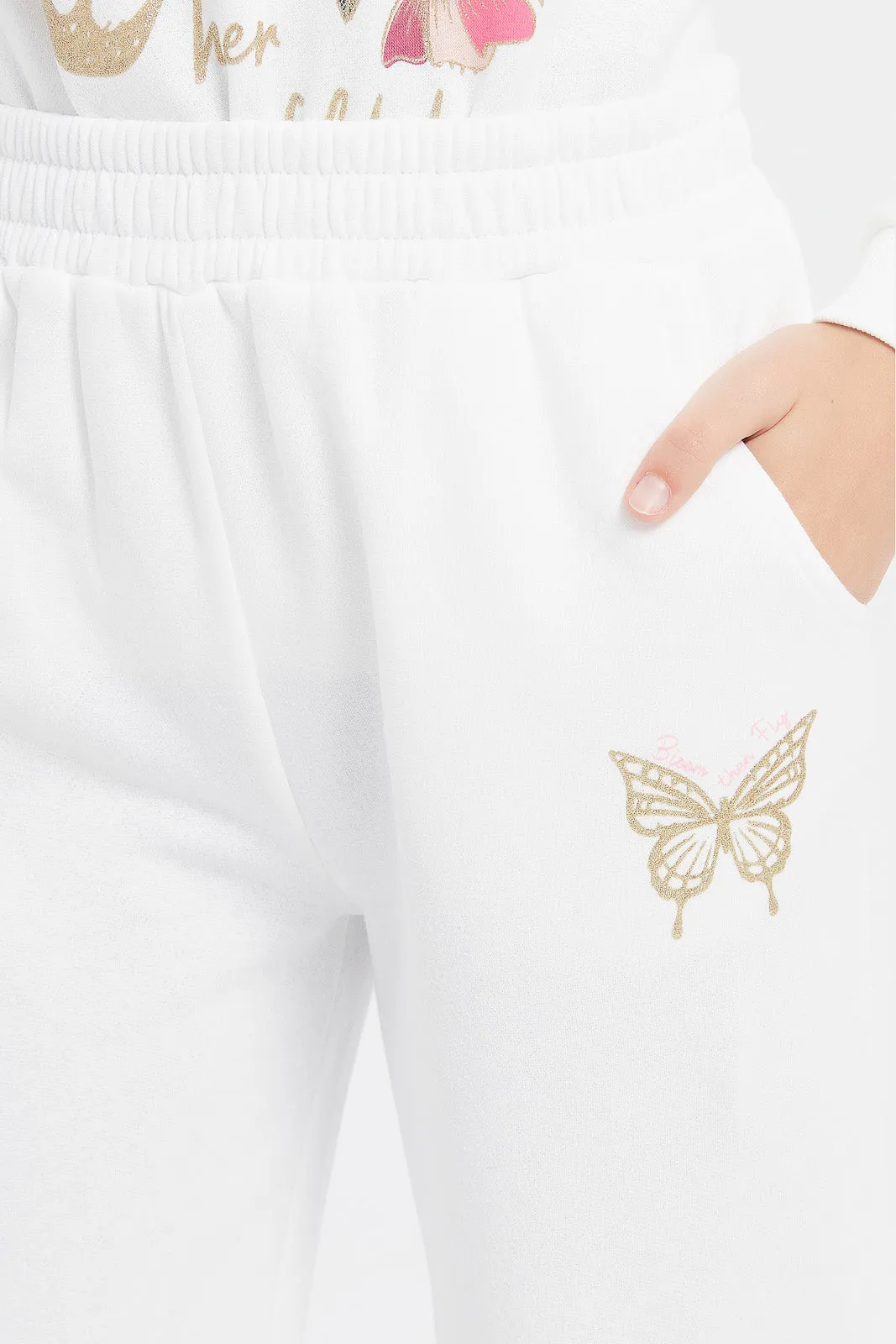 Senior Girls White Printed Track Pants