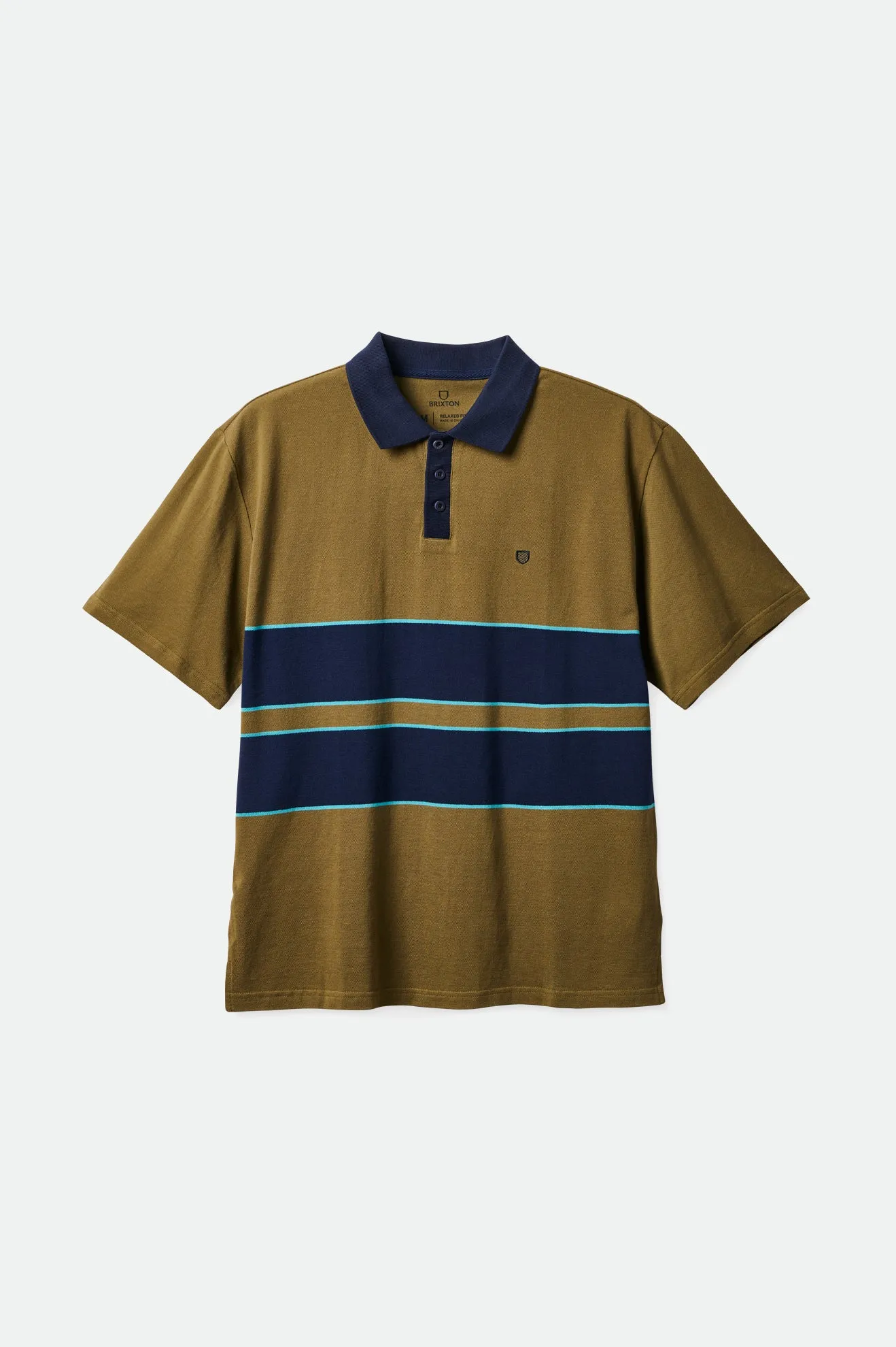 Shield Boxy S/S Polo Knit - Military Olive/Navy