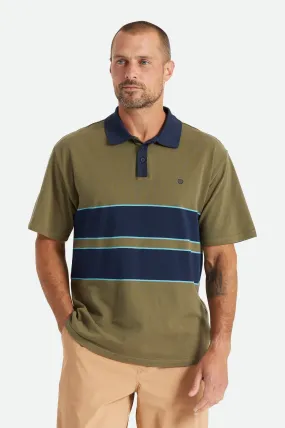 Shield Boxy S/S Polo Knit - Military Olive/Navy