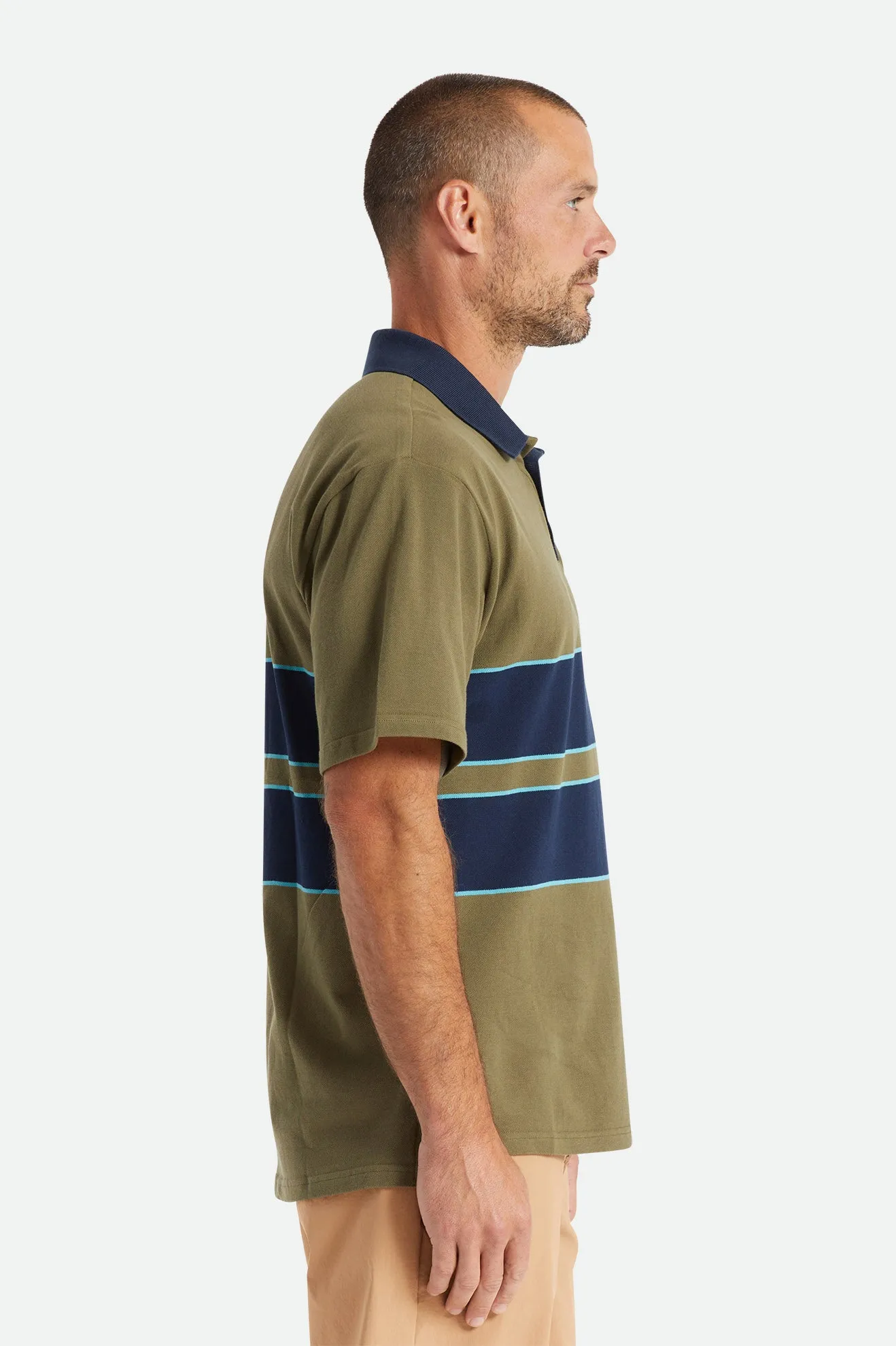 Shield Boxy S/S Polo Knit - Military Olive/Navy