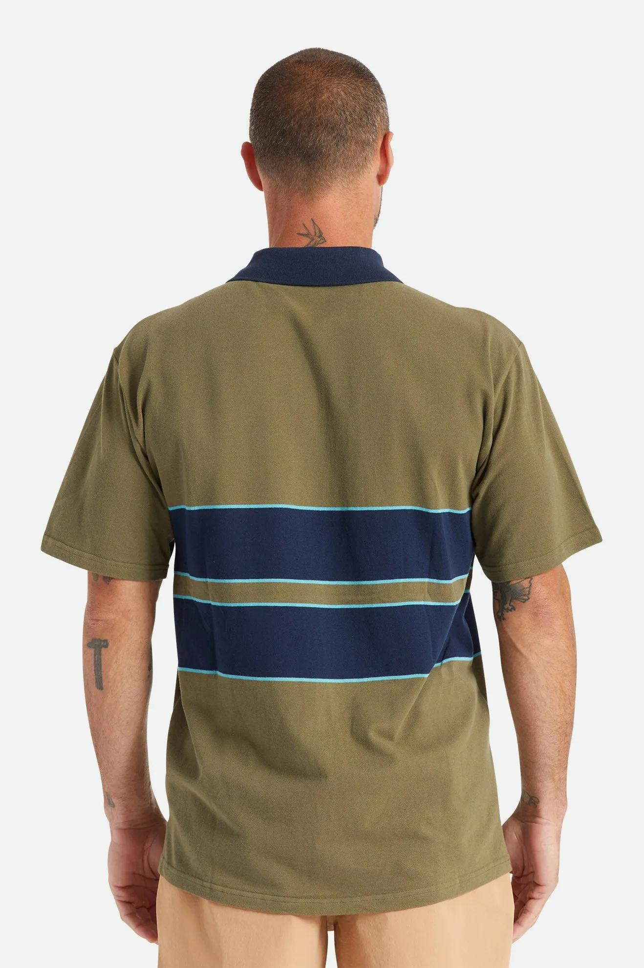 Shield Boxy S/S Polo Knit - Military Olive/Navy