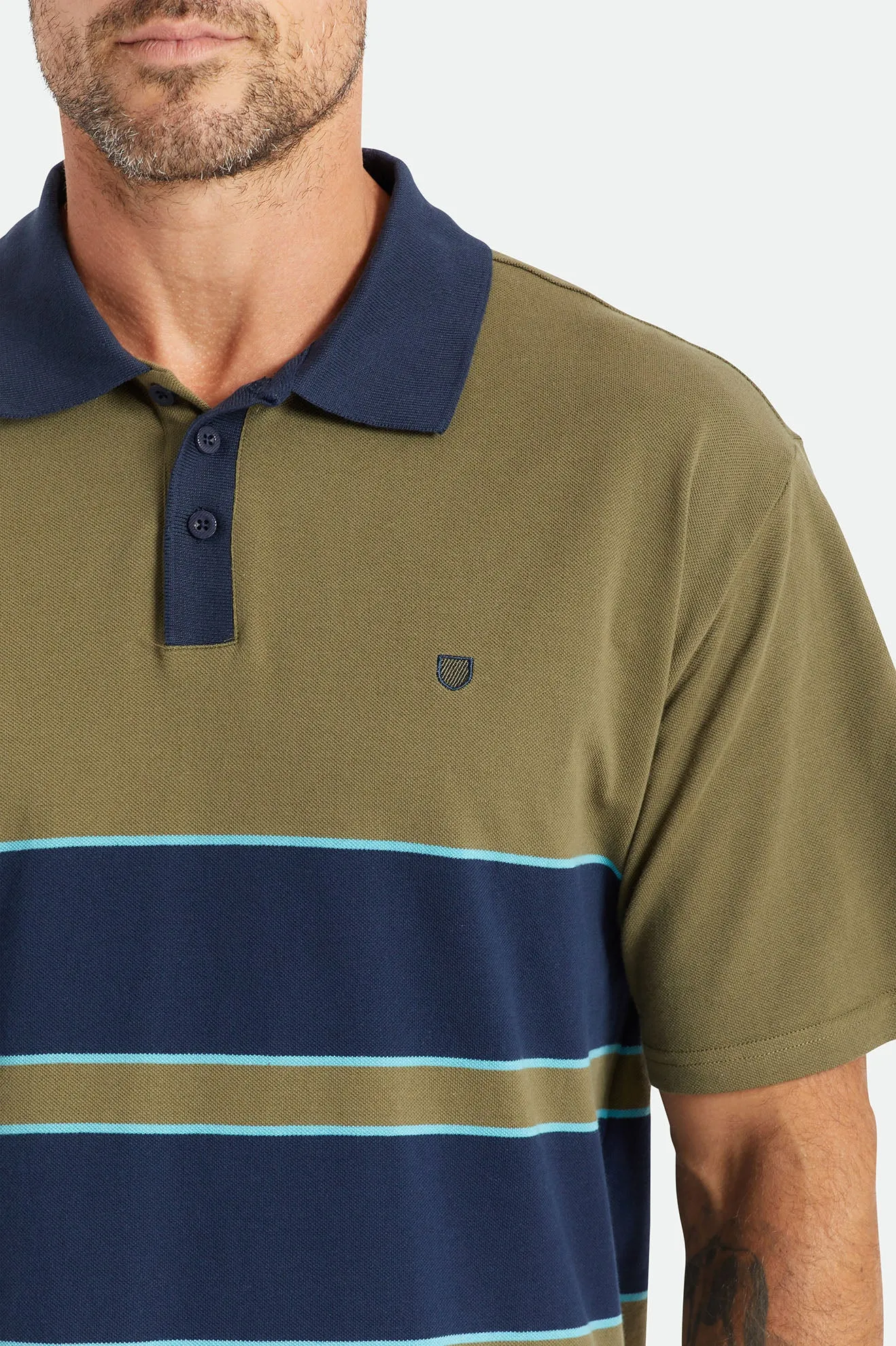 Shield Boxy S/S Polo Knit - Military Olive/Navy