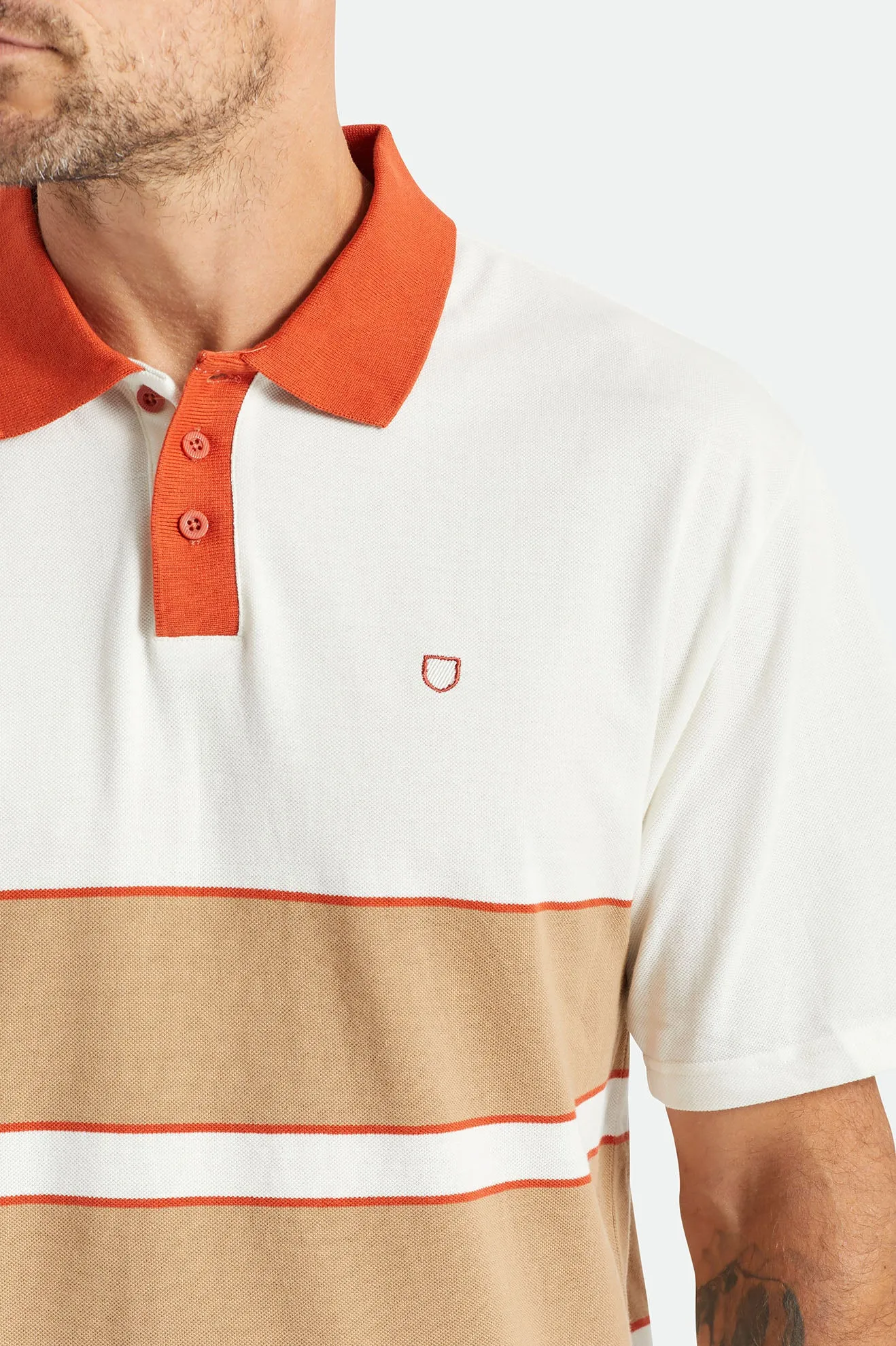 Shield Boxy S/S Polo Knit - Off White/Tan