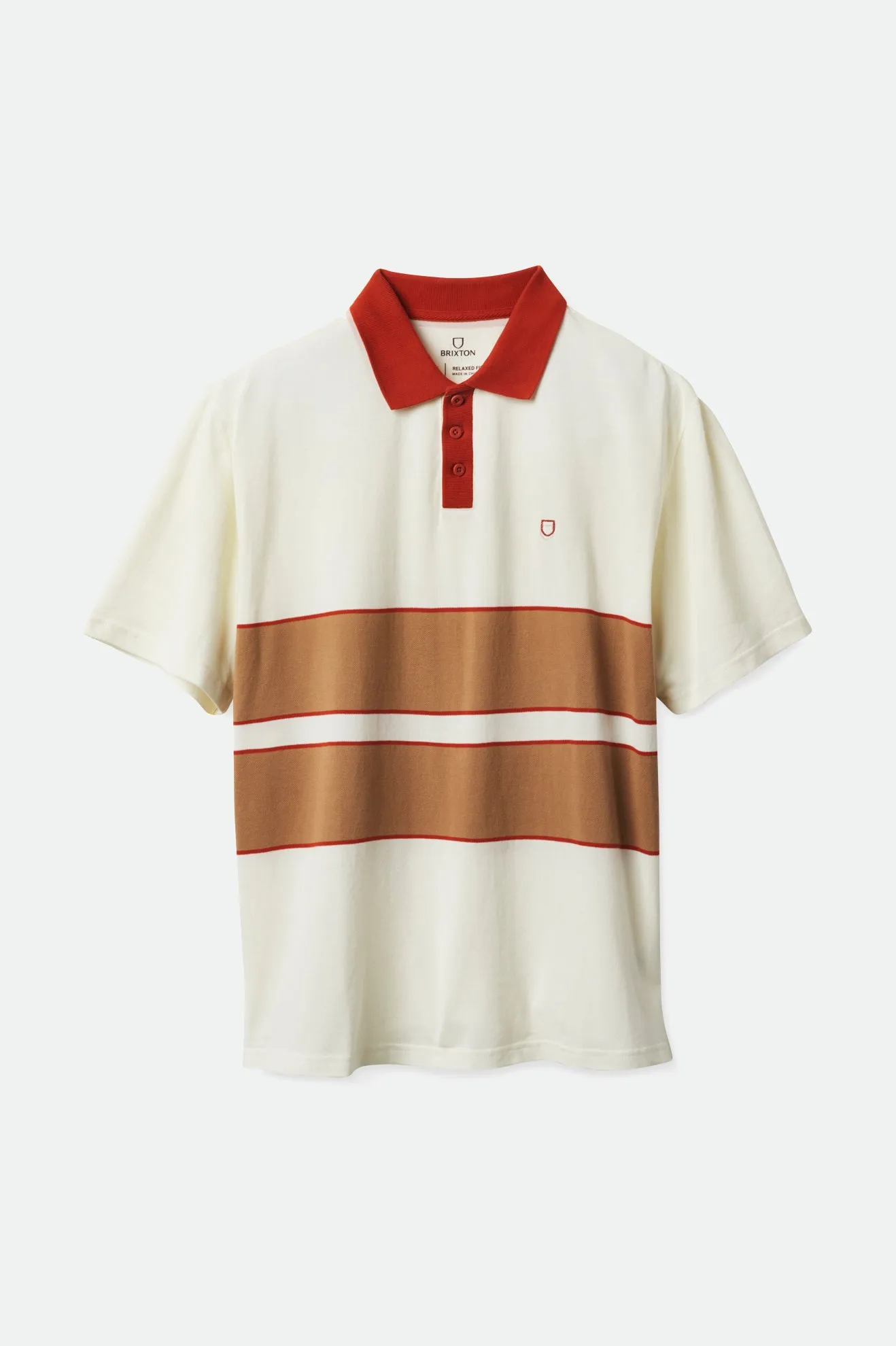 Shield Boxy S/S Polo Knit - Off White/Tan