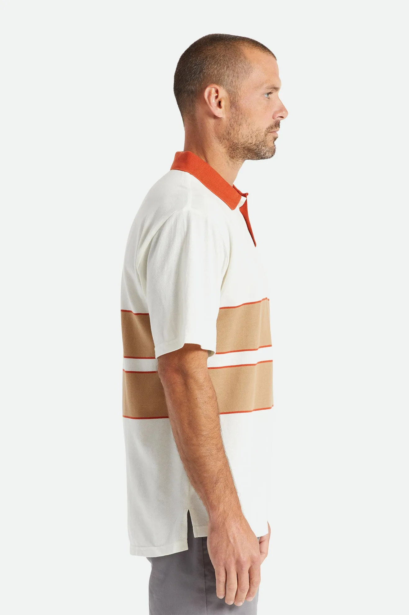 Shield Boxy S/S Polo Knit - Off White/Tan