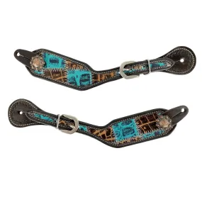 Showman Ladies Teal Gator Patchwork Spur Straps