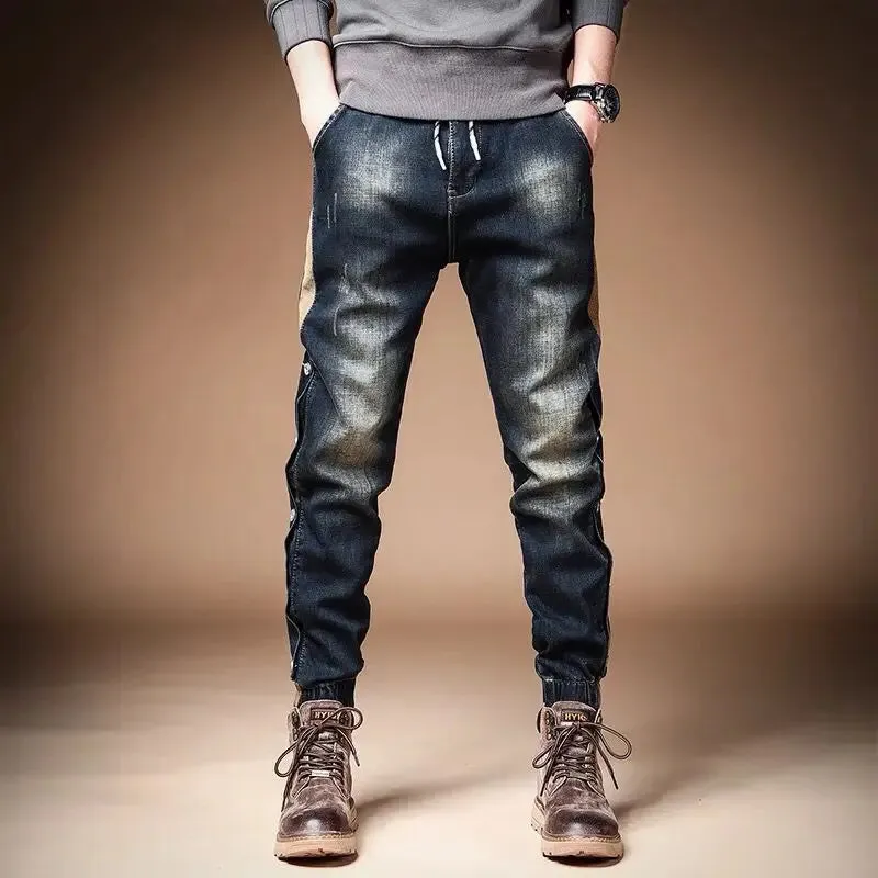 Sided Patchwork Elastic Ankle Jeans