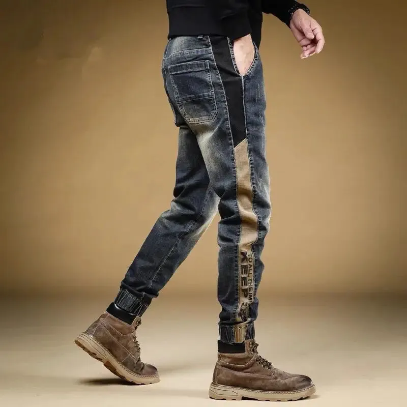 Sided Patchwork Elastic Ankle Jeans