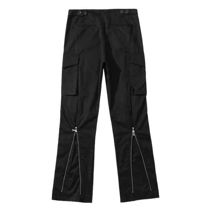 Slim fit boot cut cargo pants with back zippers