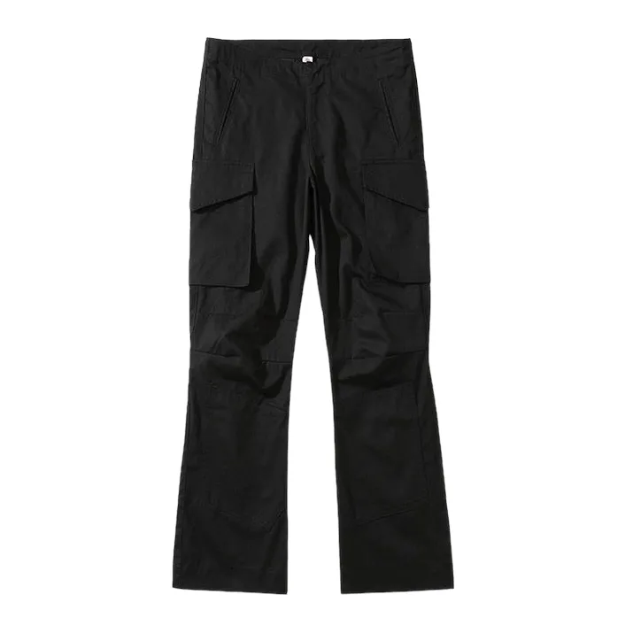 Slim fit boot cut cargo pants with back zippers