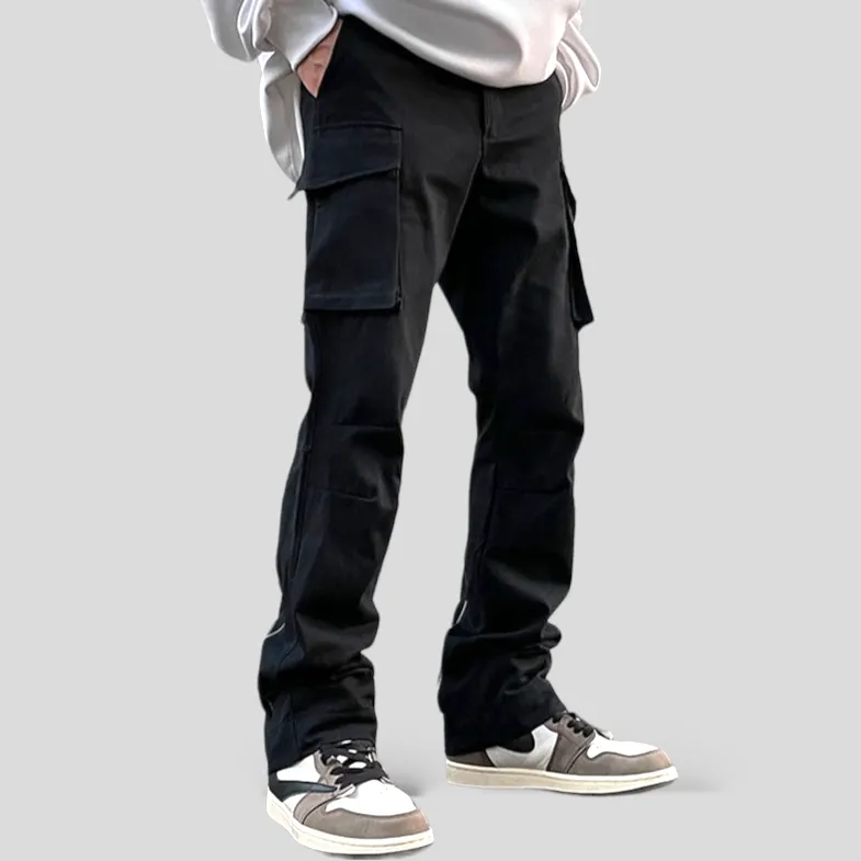 Slim fit boot cut cargo pants with back zippers