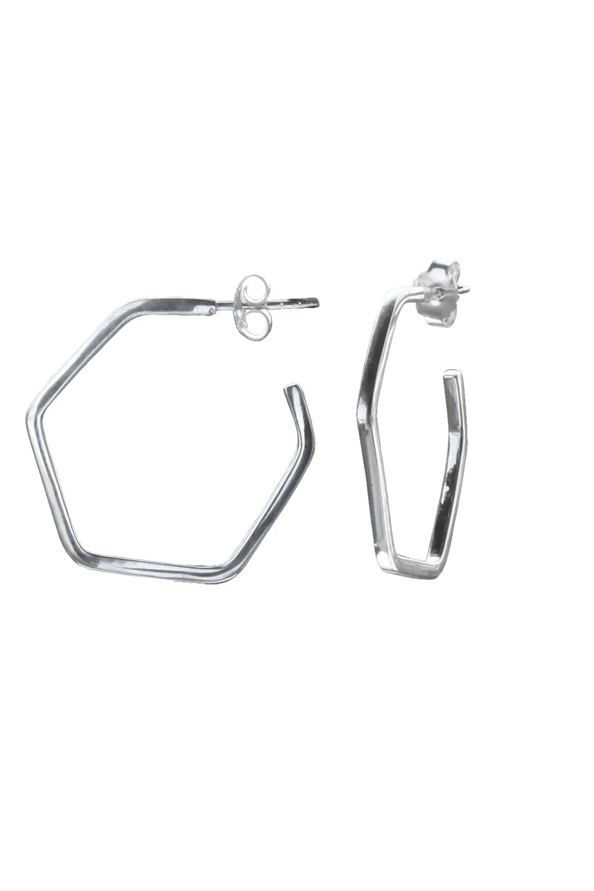 Sterling Silver Hexagonal Slim Hoops