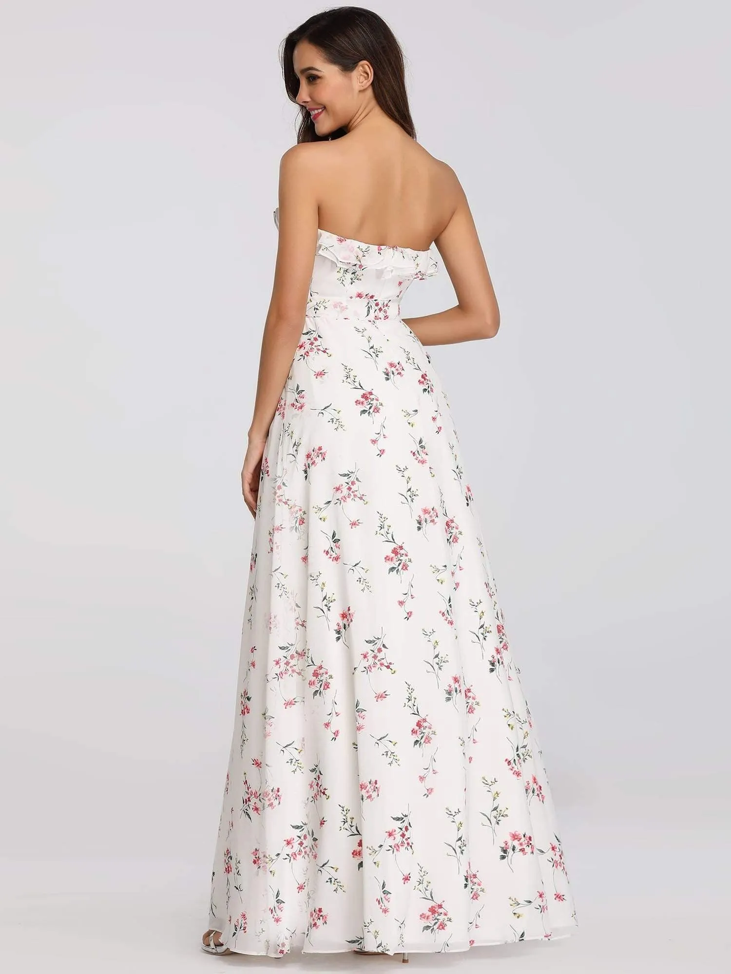 Strapless Ruffles Floral Print Maxi Dress