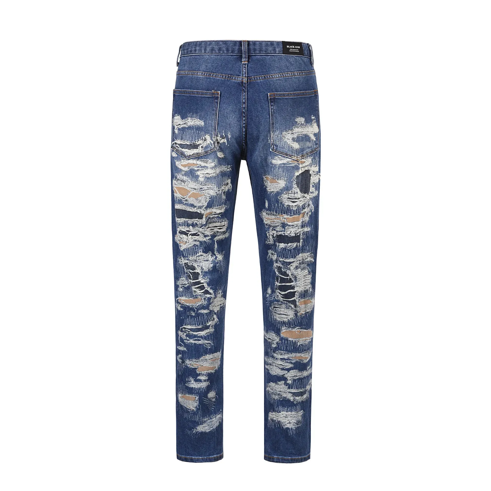 Streetwear Ripped Patchwork Blue Jeans