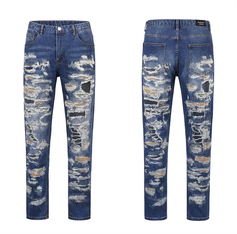 Streetwear Ripped Patchwork Blue Jeans