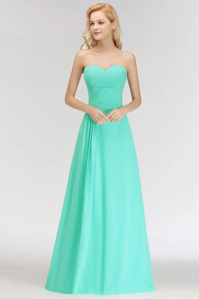 Sweetheart Strapless Floor Length Ruffles Top Bridesmaid Dress