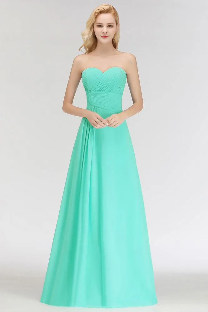 Sweetheart Strapless Floor Length Ruffles Top Bridesmaid Dress