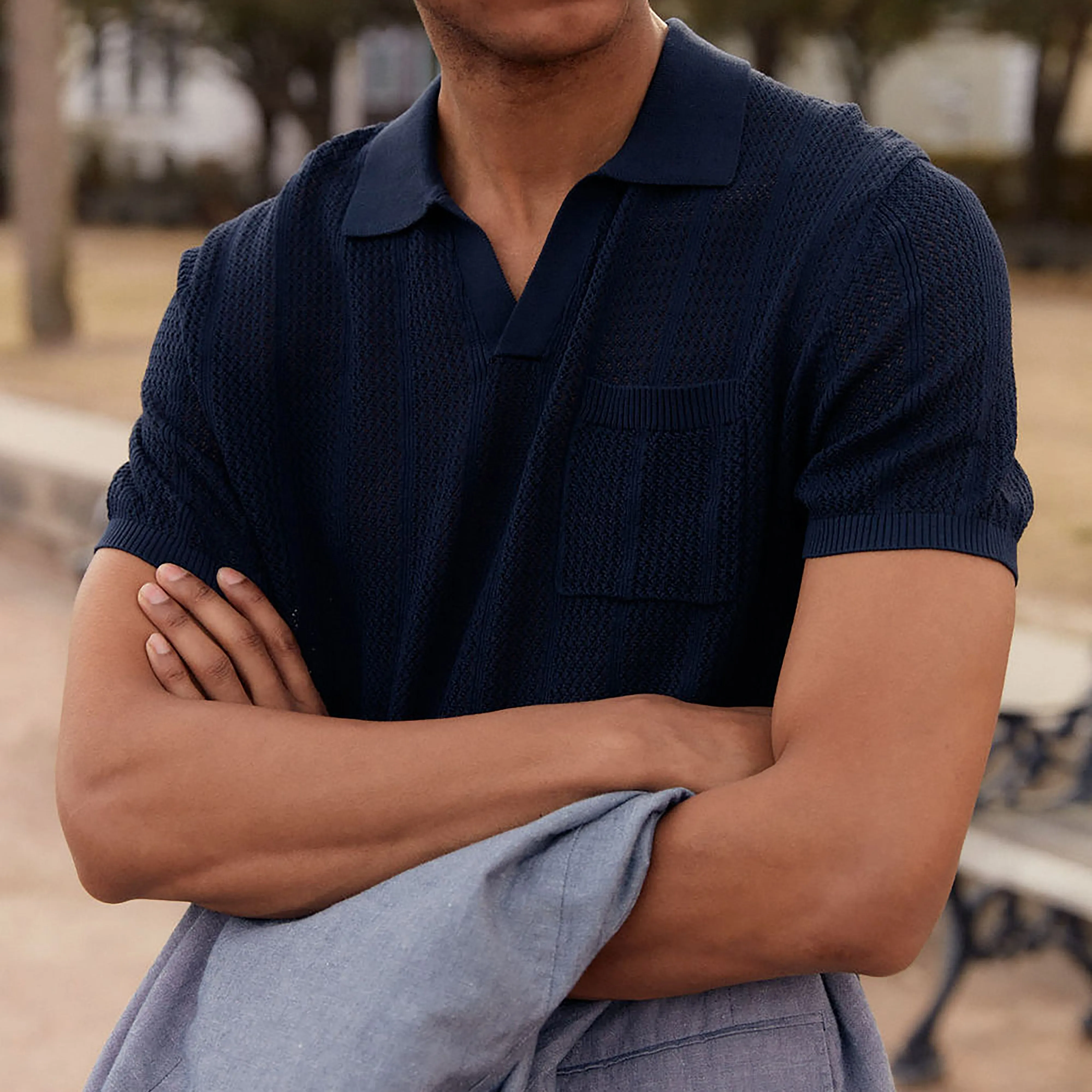 Textured Rib Navy Polo